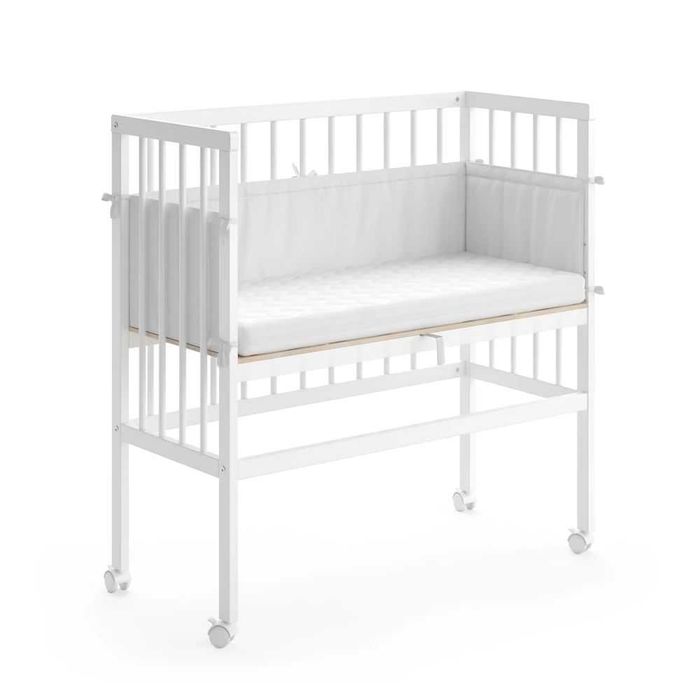 Łóżeczko dostawne Vitalispa Sophie białe 94 × 42,5 cm z barierką