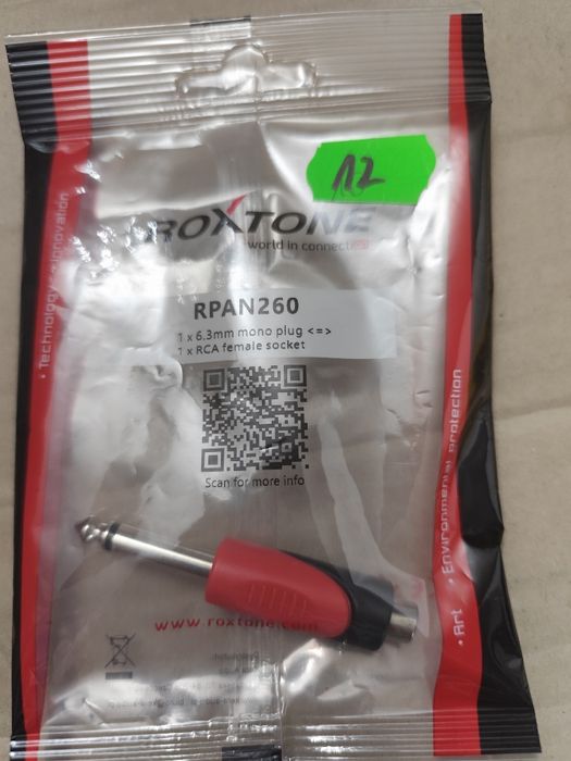 Redukcja wtyku Roxtone RPAN260 wtyk Jack 6,3 gniazdo czincz.