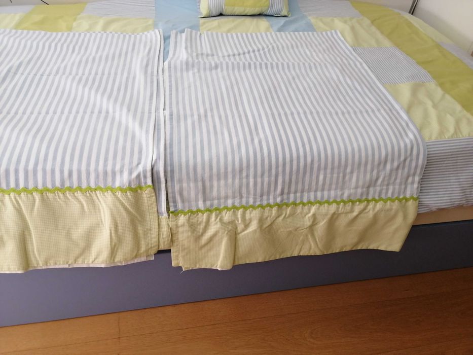 Têxteis quarto de criança: colcha, almofada, cortinados, abajours