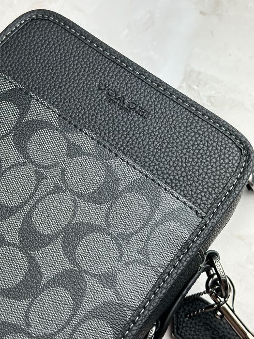Чоловіча сумка планшет Coach Sullivan Crossbody Signature Canvas Чорна Месенджер