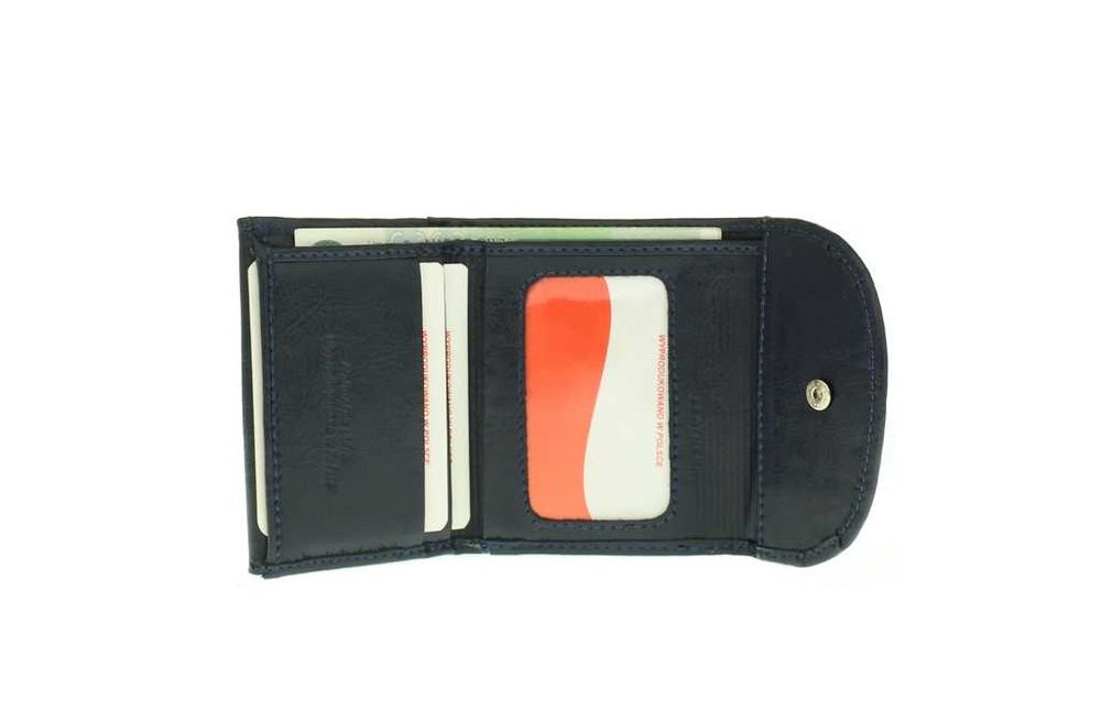 Skórzany portfel męski banknotówka, bilonówka granatowy PL producent