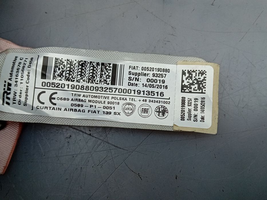 Airbag cortina esquerdo FIAT Panda (312_, 319_)