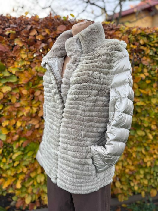 beżowa puchowa kurtka Ochnik z futrzaną kamizelką