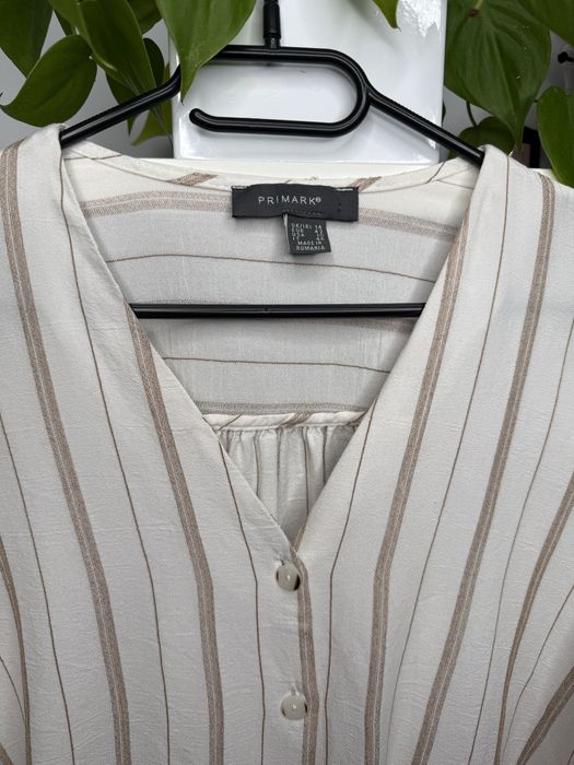 Primark 42 koszula w paski oversize plusize wiskoza offwhite
