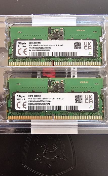 Pamięć Ram DDR5 SODIMM(LAPTOP) 2X8Gb (16Gb) 5600Mhz  SK hynix z laptopa MSI Katana  STAN jak NOWY