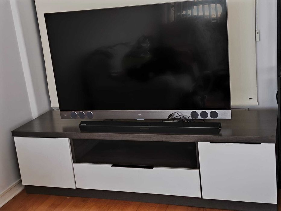 Móvel de TV em cinzento mesclado e branco lacado - BAIXA DE PREÇO
