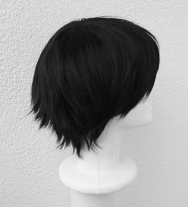Męska krótka czarna peruka z grzywką cosplay wig czarny krótki wig