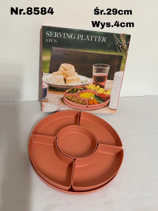 Patera do serowania koralowa  Melamine taca + miseczki nr.8584