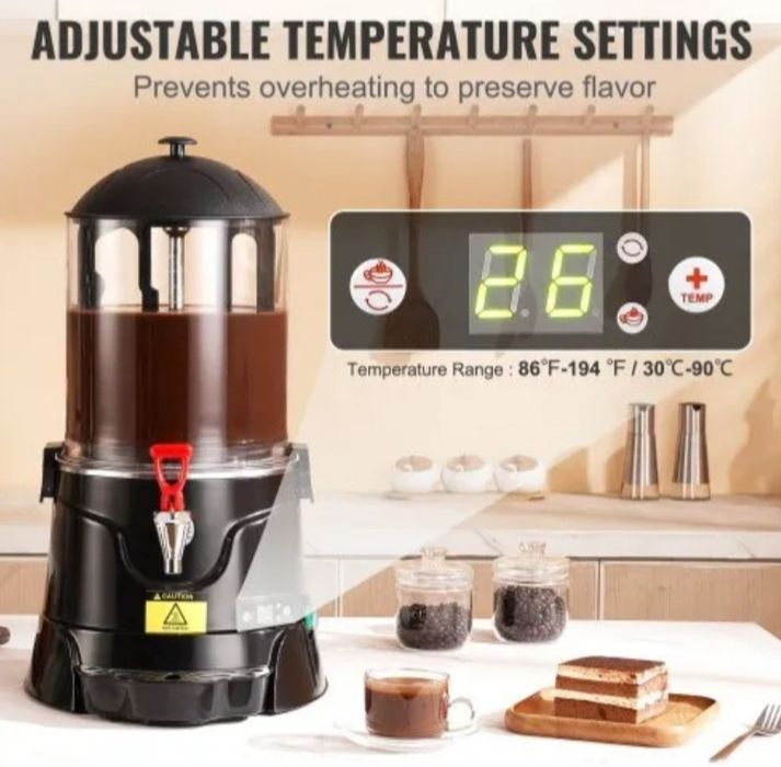 Distribuidor de chocolate quente VEVOR, máquina de chocolate quente de 10 L com faixa de temperatura ajustável, tanque ABS