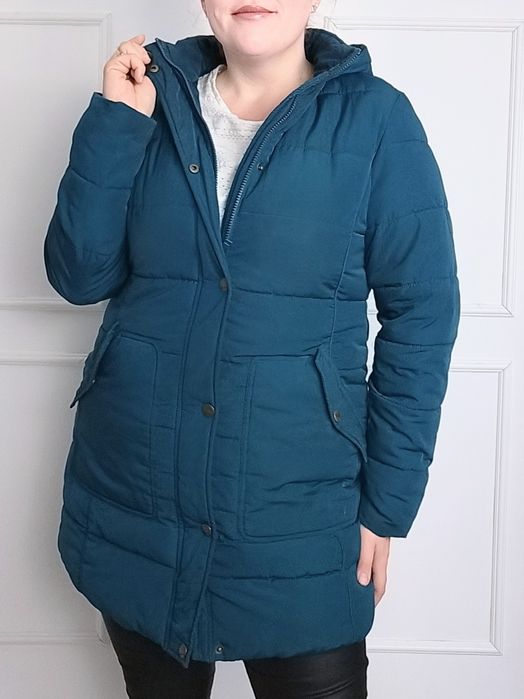 Kurtka długa pikowana ocieplana plus size 44 turkusowa