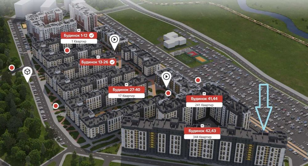 1-к квартира 41,06 м2  ЖК Молодість в м.Ірпінь, вид на набережну  можна по Сертифікат ваучер єоселя, забудовник, без %
