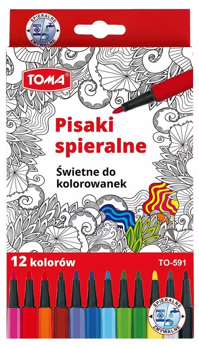 Pisaki zmywalne, 12 kolorów. Toma. Nowy Produkt