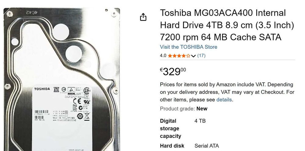 Toshiba disco Interno 4TB / 7200 rpm - Enterprise
