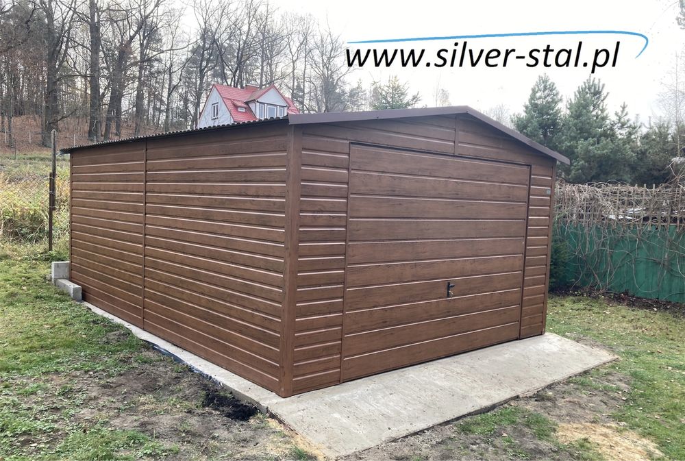 Garaż blaszany drewnopodobny 4X5 SILVER-STAL schowek domek ogrodowy