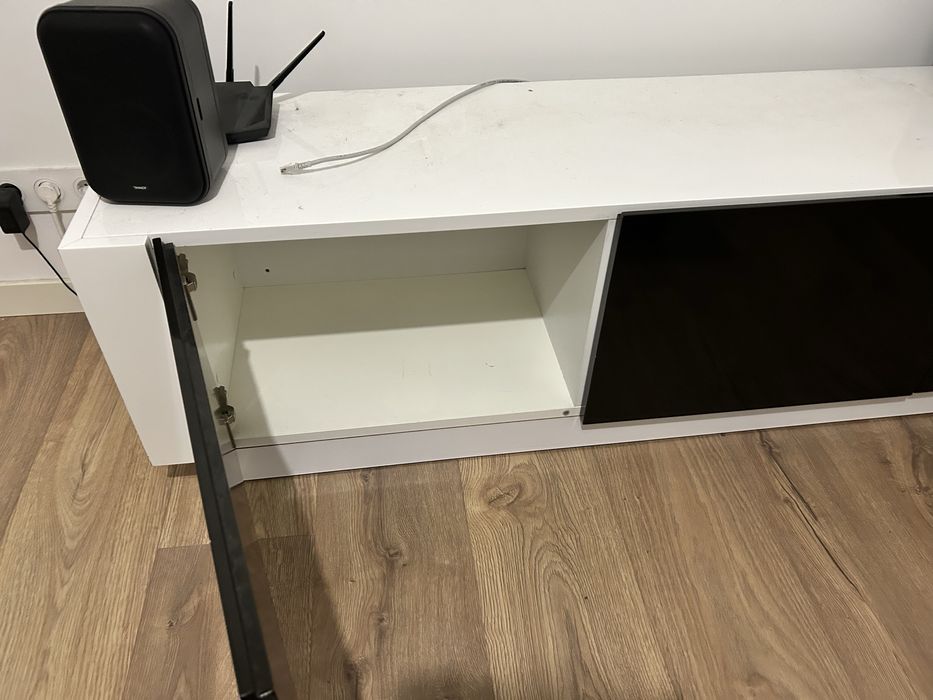 Conjunto Móvel TV Moderno – 3 Peças – Branco e Preto Alto Brilho