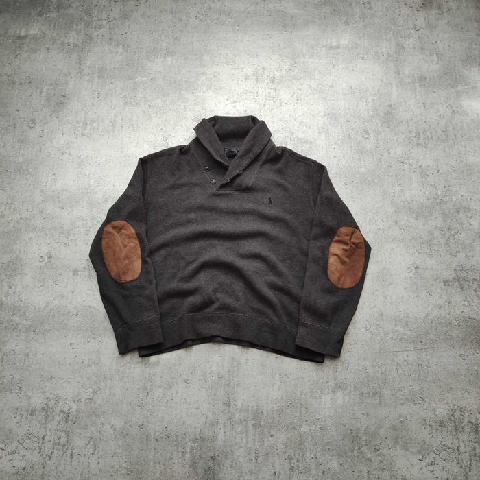 MĘSKI Elegancki Sweter PREMIUM Bawełna Łatki Skóra Polo Ralph Lauren