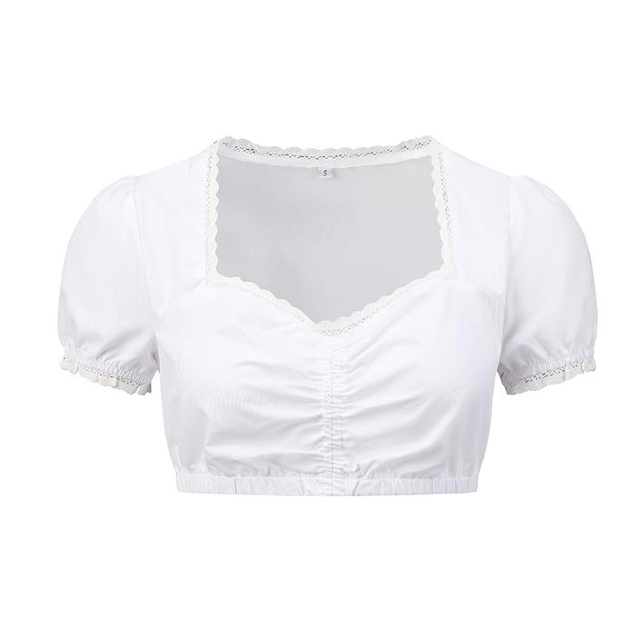 Biała Krótka Bluzka Z Koronką Styl Dirndl Folk Bawarska Oktoberfest