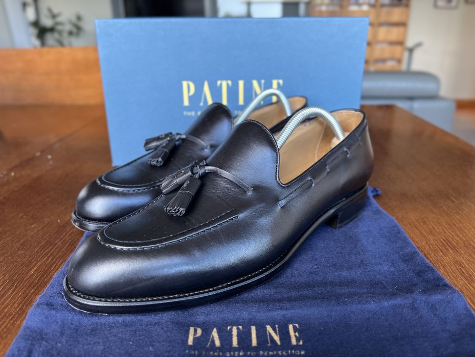 PATINE Tassel Loafers Black, rozmiar 44 - czarne loafersy męskie, mokasyny prawie nowe - OKAZJA