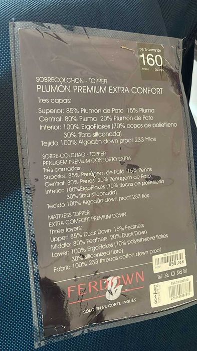 Topper de penugem Premium Extra Confort Fredown NOVO