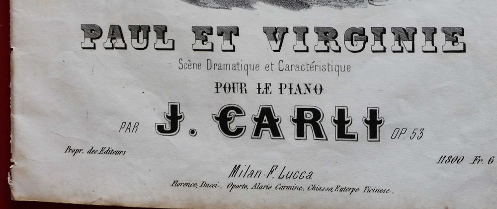 Paul et Virginie pauta musical de Jacopo Carli - Porto Séc. XIX