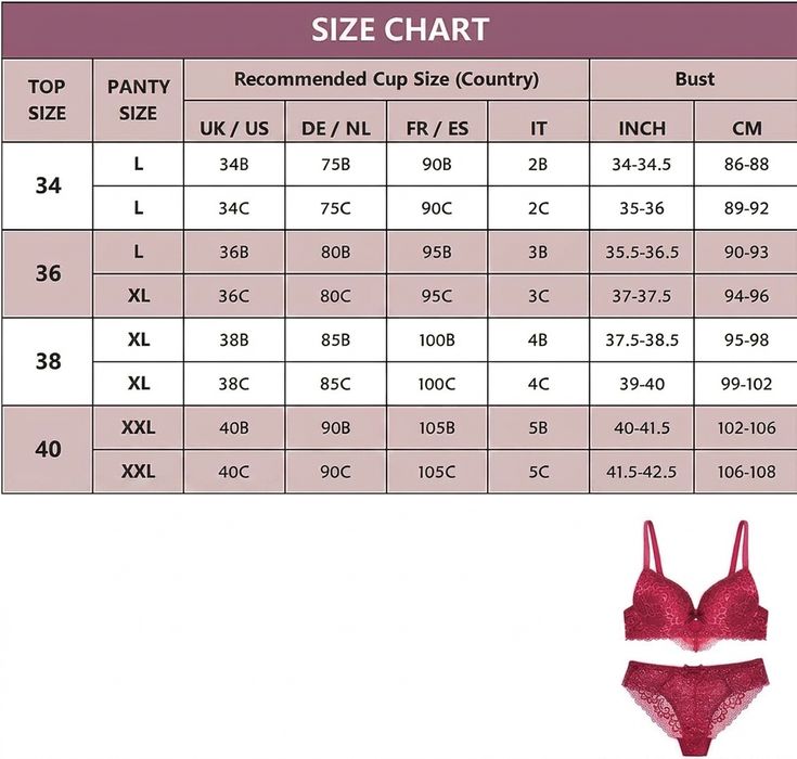 Komplet bielizny koronkowej - push-up, figi - różowy XXL 40C