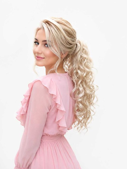 Doczepiany kucyk falowany , włosy  jak naturalne , platynowy mix -Nessaja salon peruk Kraków