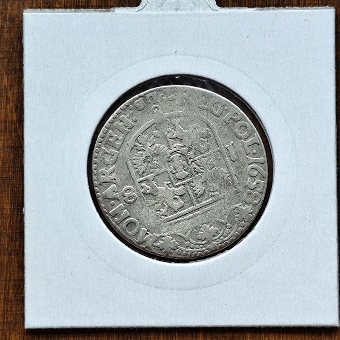 Ort 1658 Kraków Jan II Kazimierz bez otoku srebrna moneta