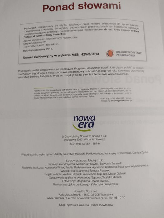 Ponad słowami - poziom podstawowy i rozszerzony język polski kl.2 cz.1