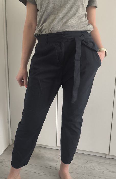 Spodnie chinos granatowe Tezenis eleganckie sportowe prosta nogawka rozmiar L