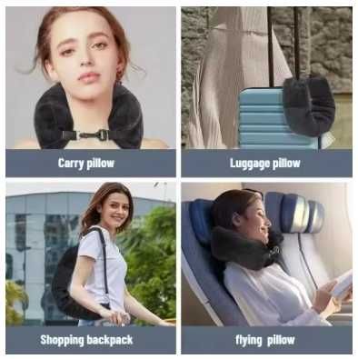 Almofada de Pescoço de Viagem em U com Enchimento de Roupa Capa de Veludo e Bolsa novo