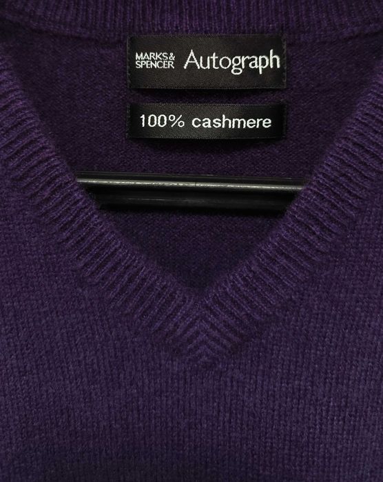 Męski Sweter Kamizelka Kaszmirowa Fiolet Marks & Spencer |R. XXL