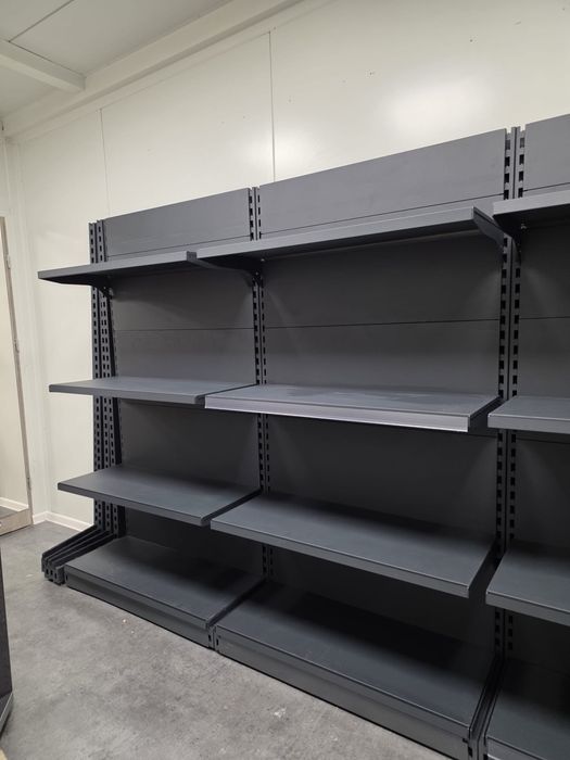 Regały sklepowe x 10 przyścienne H-2100 z nogą końcową szare- faktura