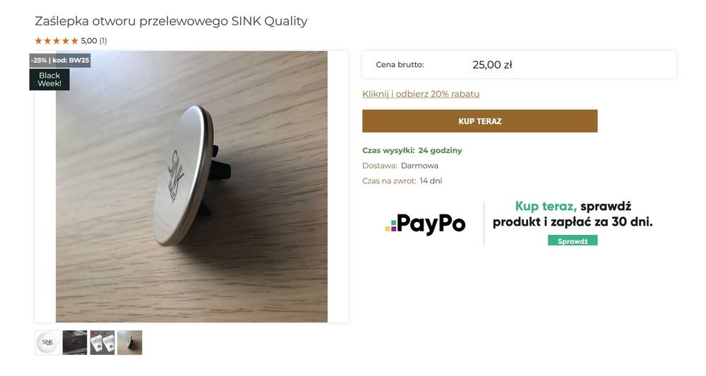 zaślepka do zlewu przelewu stal nierdzewna