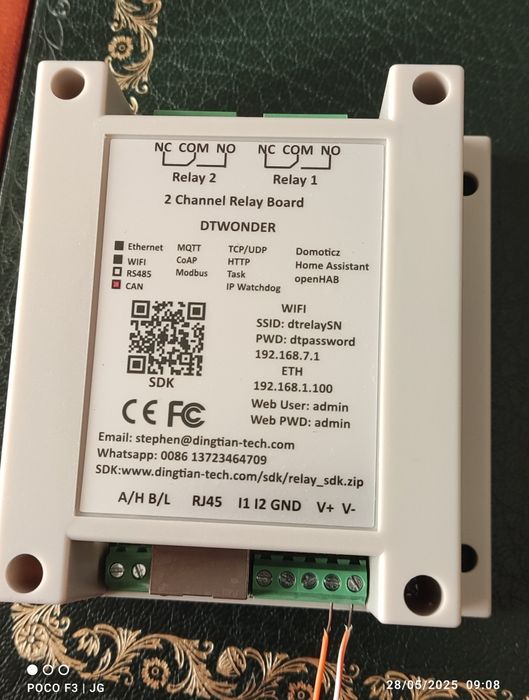 2 Relés ethernet e wi-fi Modbus, mqtt,TCP/udp,http,HTTPS.S,web