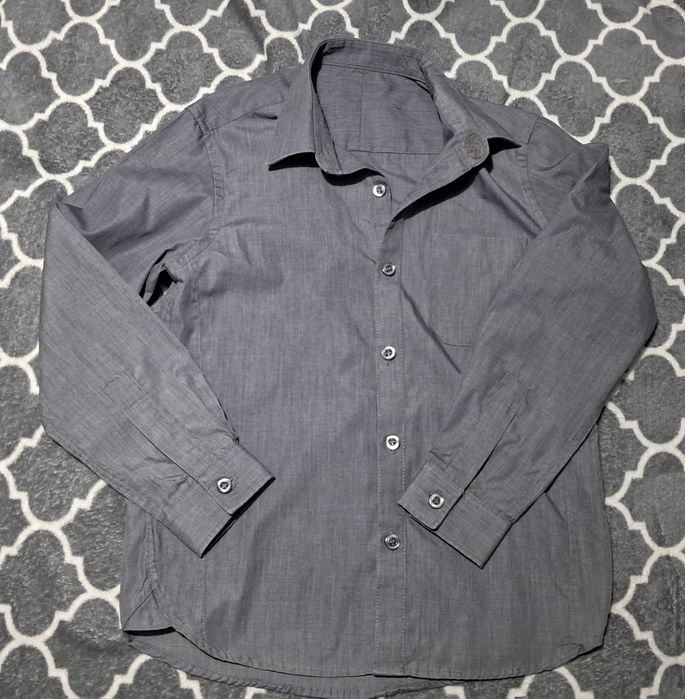 Elegancki zestaw 2x koszula szara kratka grafit  r ok 128