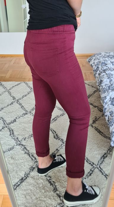 Bordowe rurki skinny spodnie na gumce House 34 / XS