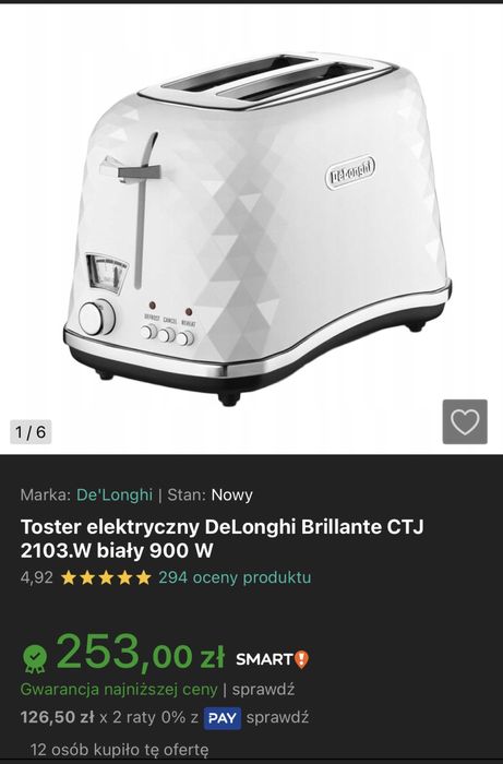 Toster DeLonghi CTJ2103W biały perłowy