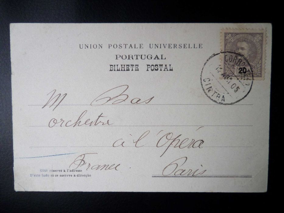 Postal antigo Colorido , Lisboa ,  ano 1905. Selo D. Carlos