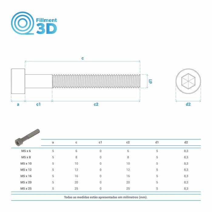 DIN 912 Parafuso sextavado interior, cabeça cilíndrica - Aço Inox A2
