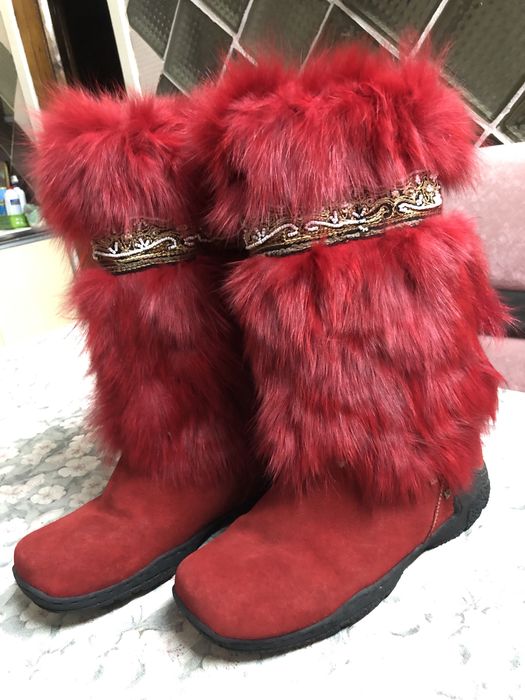 Женские натуральные замшевые меховые зимние сапоги