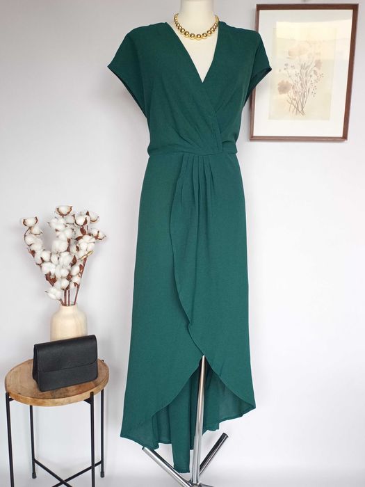 Nowa ciemnozielona sukienka długa asymetryczna elegancka 48 4XL
