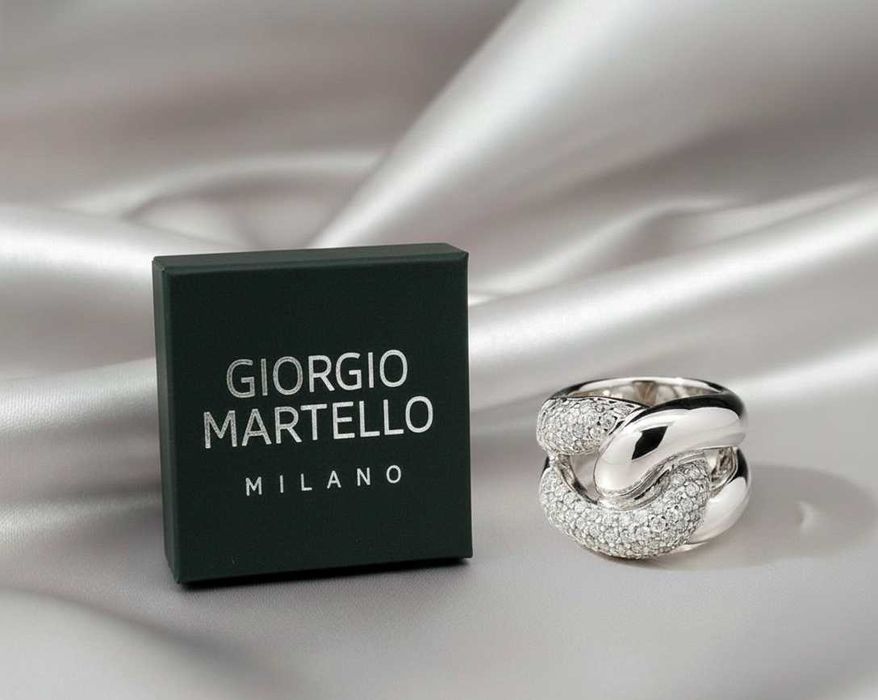 Pierścionek Giorgio Martello Milano–srebro 925 cyrkonie, pleciony wzór
