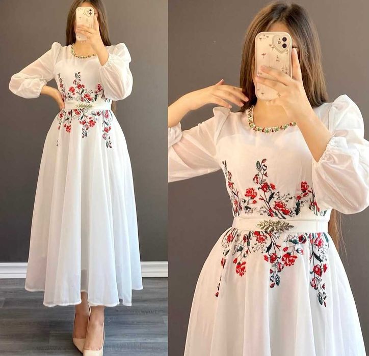 Жіноча біла сукня з вишивкою. Біле плаття з вишивкою. Біла сукня
