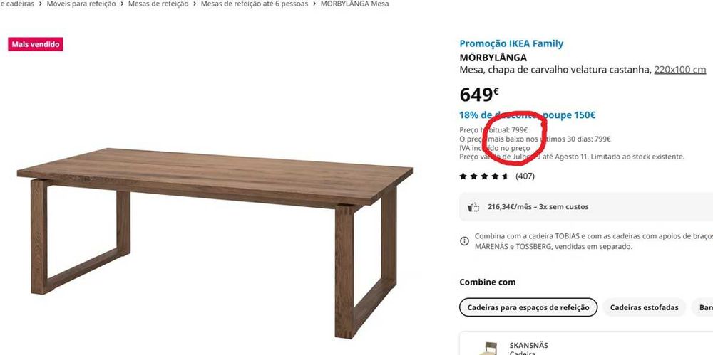 Mesa de jantar de madeira