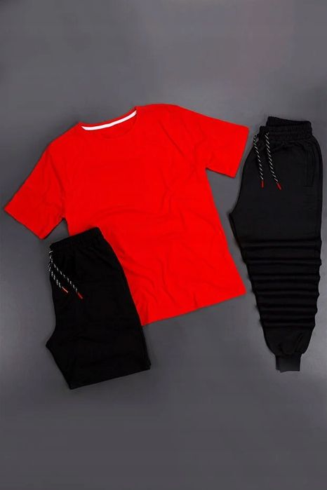 Dres damski komplet czerwony t-shirt czarne spodnie dresowe 40 5ga
