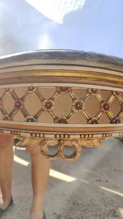 Conjunto Mesa e Espelho Antigos em Madeira e Mármore