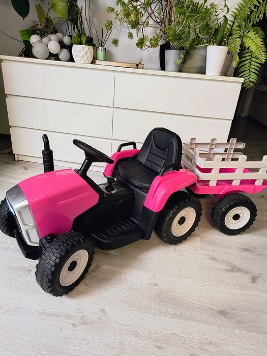Traktor z przyczepą na akumulator różowy prezent pilot zabawka Okazja!
