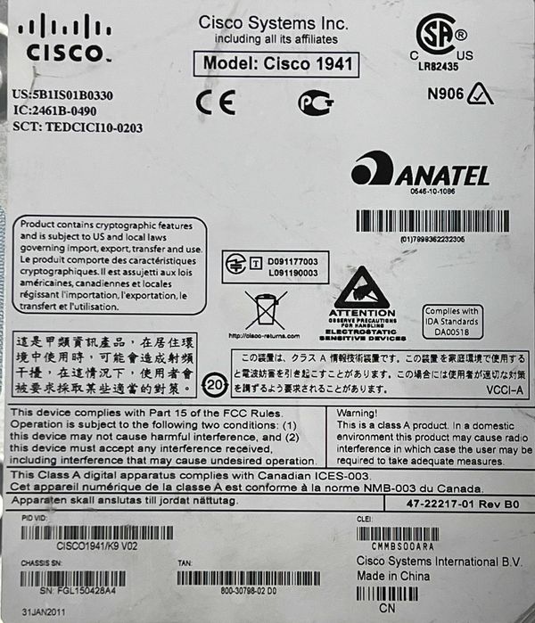 Router Modular Cisco 1941 - Series 1900 - Usado