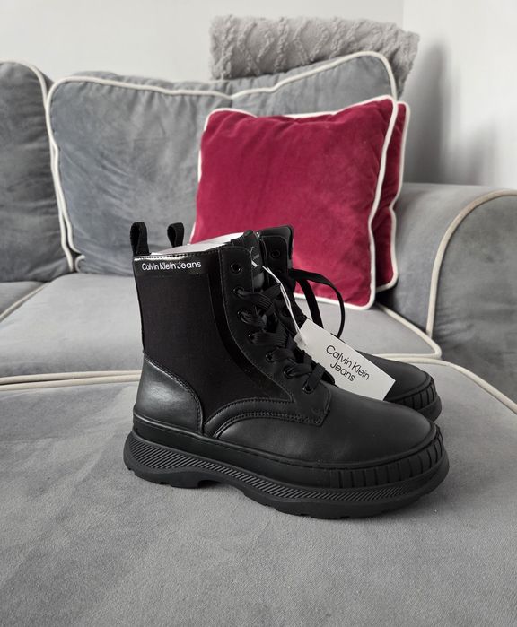 Calvin Klein Jeans trapery damskie botki 36 • czarne • do ramoneski
