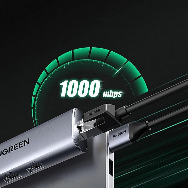 Adapter Ugreen CM266, 60812/5w1 USB-A 3.0 - RJ45 / 3x USB-A 3.0 / micr